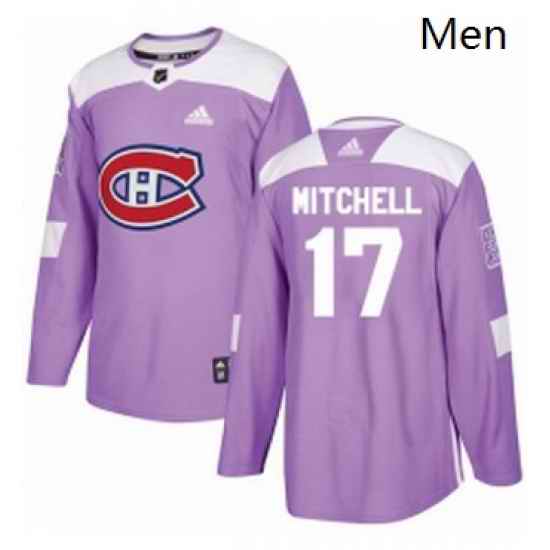 Mens Adidas Montreal Canadiens 17 Torrey Mitchell Authentic Purple Fights Cancer Practice NHL Jersey